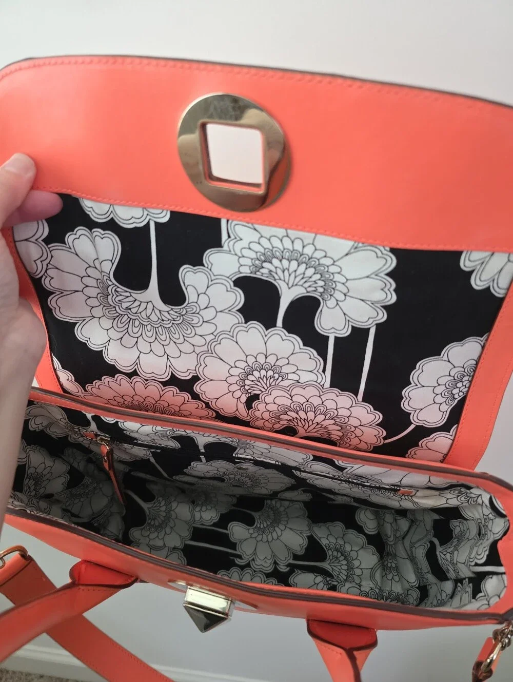 Kate Spade Bond Street Florence Flap Satchel Turn Lock Bright Orange Leather